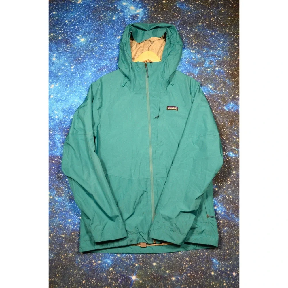 Patagonia Ski Jacket Mens Small Green Hooded RECCO Lined Zip Pockets Winter